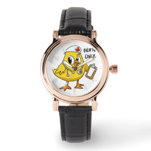 Cartoon van zure kuiken achtergrondkleur kiezen horloge