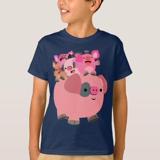 Cartoon varken met biggen t-shirt (Voorkant)