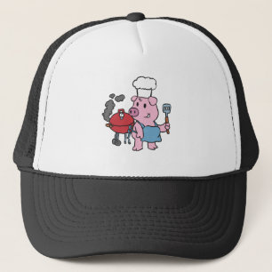 Cartoon varkenshaar bbq achtergrondkleur kiezen trucker pet