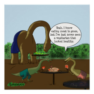 Cartoon Vegitarian vs Carnivore Dinosaurs Perfect Poster
