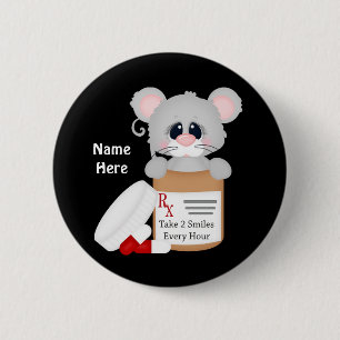 Cartoon Verpleegmuis toevoegen naamknop Ronde Button 5,7 Cm