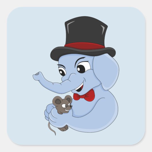 Cartoon vierkant sticker van een kleine olifant (Voorkant)