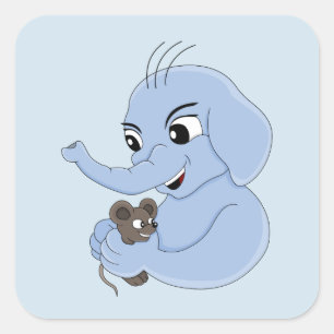 Cartoon vierkant sticker van een kleine olifant