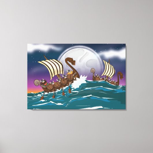 Cartoon Viking invasievloot Canvas Afdruk (Voorkant)