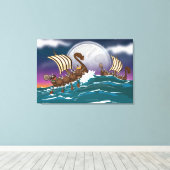Cartoon Viking invasievloot Canvas Afdruk (Insitu (Houten vloer))