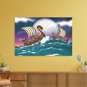 Cartoon Viking invasievloot Canvas Afdruk (Insitu (Woonkamer))