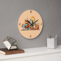 Cartoon Ville Coloré Urbain Horloge Arrière - plan