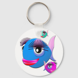 Cartoon Vis met BIg Lips en Eyelashes Sleutelhanger