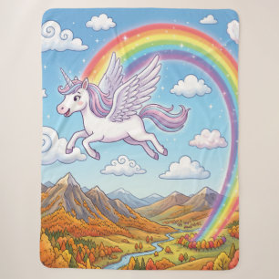 Cartoon vliegende eenhoorn met regenboog sherpa deken