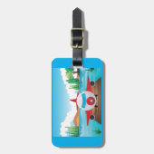 Cartoon Vliegtuig op Lake Dock Fun Travel Adventur Bagagelabel (Voorkant verticaal)