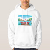 Cartoon Vliegtuig op Lake Dock Fun Travel Adventur Hoodie (Voorkant)