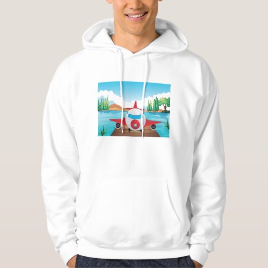 Cartoon Vliegtuig op Lake Dock Fun Travel Adventur Hoodie (Voorkant)