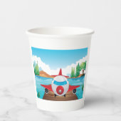 Cartoon Vliegtuig op Lake Dock Fun Travel Adventur Papieren Bekers (Voorkant)