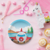 Cartoon Vliegtuig op Lake Dock Fun Travel Adventur Papieren Bordje (Feest)