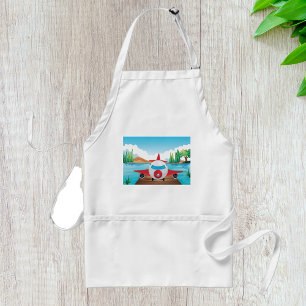 Cartoon Vliegtuig op Lake Dock Fun Travel Adventur Standaard Schort