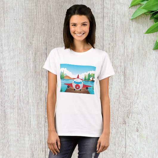 Cartoon Vliegtuig op Lake Dock Fun Travel Adventur T-shirt