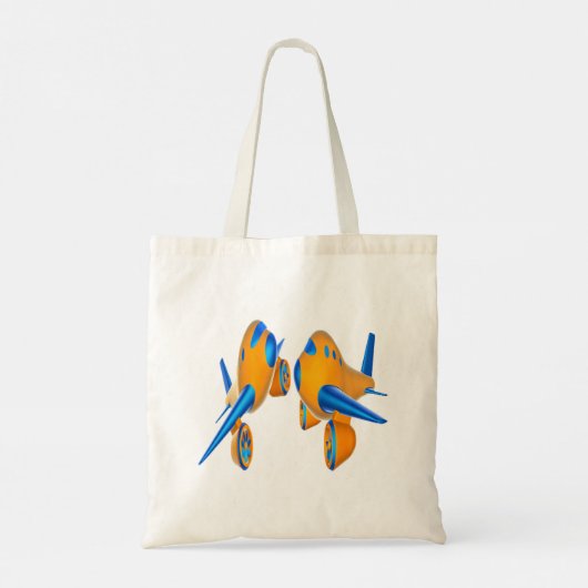 Cartoon Vliegtuigen Levendig Sinaasappel en Blauw Tote Bag (Achterkant)