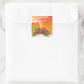 Cartoon Volcano Eruption Vierkante Sticker (Tas)