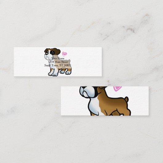 Cartoon voor bokspuppy | Achterkleur kiezen Mini Visitekaartje (Voorkant / Achterkant)