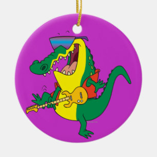cartoon voor grappige rockmuziek en rolkrokodilmuz keramisch ornament
