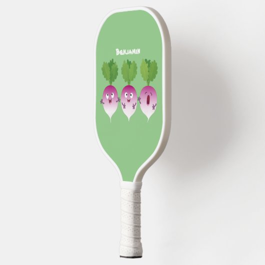 Cartoon voor het triozingend cute turnip pickleball paddle (Links)