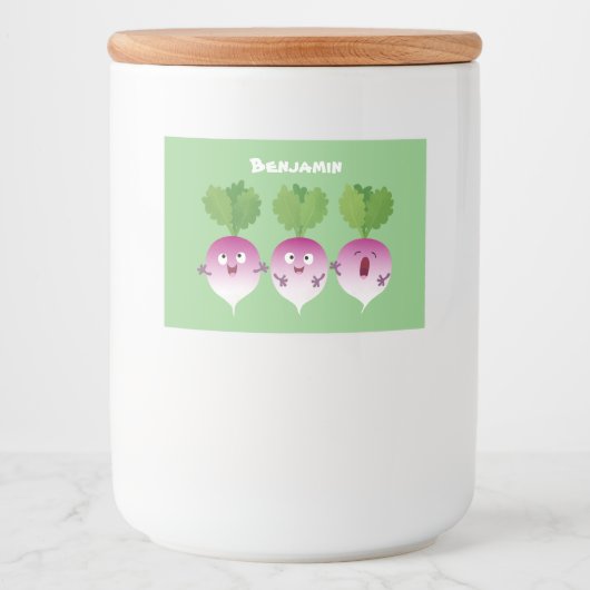 Cartoon voor het triozingend cute turnip voedselcontainer etiket (Voorkant)