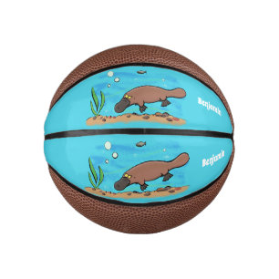 Cartoon voor het zwemmen van cute platypus basketbal