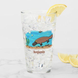 Cartoon voor het zwemmen van cute platypus glas