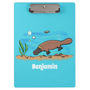 Cartoon voor het zwemmen van cute platypus klembord