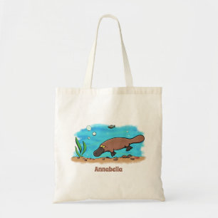 Cartoon voor het zwemmen van cute platypus tote bag