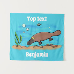 Cartoon voor het zwemmen van cute platypus wandkleed
