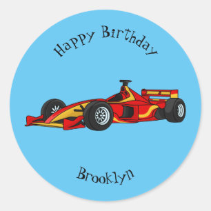 Cartoon voor racewagens met hoge snelheid ronde sticker