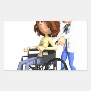 Cartoon Vrouw in rolstoel met dokter Rechthoekige Sticker