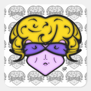 Cartoon vrouw met schoonheidsmerk en bril v1.1 vierkante sticker