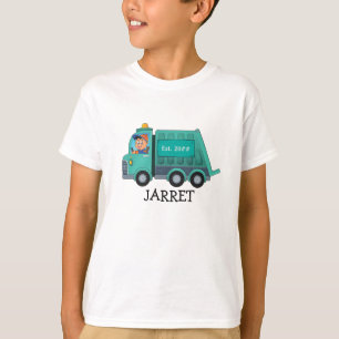 Cartoon Vuilnis/Recyclen Vrachtwagen met Kinder Na T-shirt