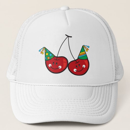 Cartoon vun en rode kaekkersen met partijPetten Trucker Pet (Voorkant)