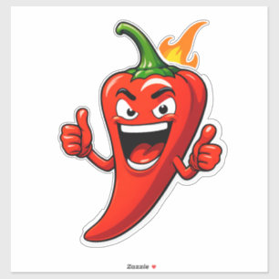 Cartoon vuur peper mascotte met grijnzend gezicht sticker