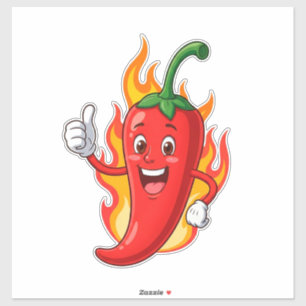 Cartoon vuur peper mascotte met grijnzend gezicht sticker