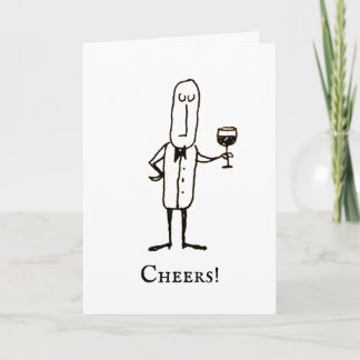 Cartoon Waiter Holding Wine Congratulations Card Kaart