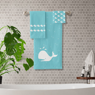 Cartoon walvis Mist Blue Bath Towel Set Bad Handdoek