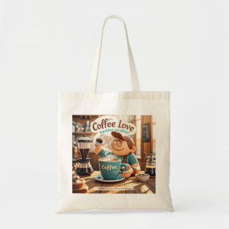 Cartoon Warm Gezellig Cafe Koffie Liefhebber Stijl Tote Bag