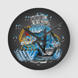 Cartoon warmloopauto-drager ronde klok