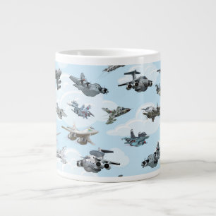 Cartoon warplanes patroonstof extra grote beker