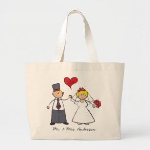Cartoon-weddenschap-bride en Groom-rood hart Grote Tote Bag