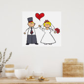 Cartoon-weddenschap-bride en Groom-rood hart Poster (Keuken)