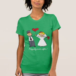 Cartoon-weddenschap-bride en Groom-rood hart T-shirt