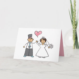 Cartoon Weddenschap Paars Bride & Groom Pink Heart Kaart