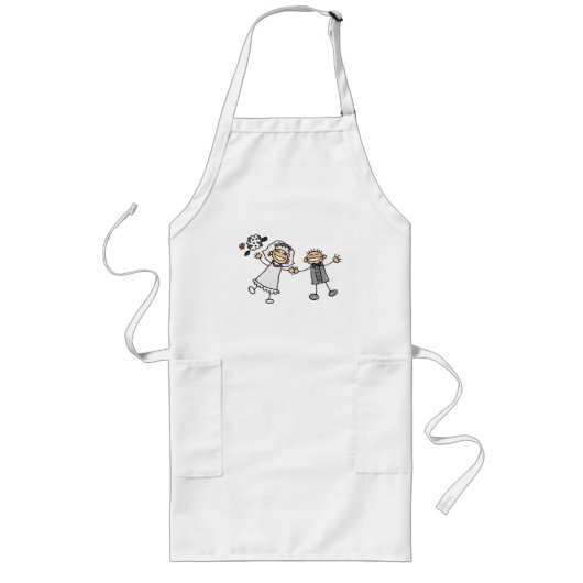 Cartoon Wedding Bride Groom Happy Lang Schort (Voorkant)