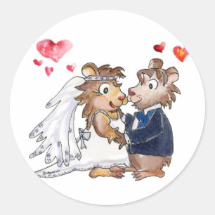 Cartoon Wedding Couple Ronde Sticker