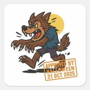 Cartoon Weerwolf – Goedgekeurd door Halloween Vierkante Sticker